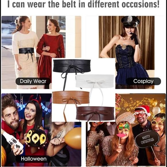 WERFORU Women Obi Belt PU Leather Self Tie Wrap Wide Waistband Boho Belt main image 4